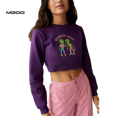 China MGOO Anti-Wrinkle Cotton Polyester Blend Streetwear Sweatshirt Women Printed Cropped Crewneck Sweatshirt for sale