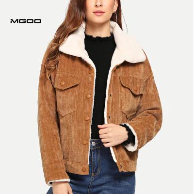 China MGOO Cotton Sustainable Polyester Oversized Faux Fur Striped Plain Corduroy Jacket for sale