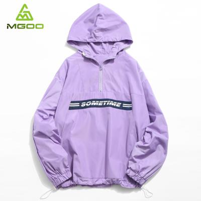 China Breathable Custom Made Purple Drawstring Drop Edge Letter Print Letter Print Quarter Zipper Anorak Shoulder Jacket for sale