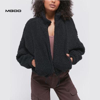 China Thick Warm Fleece Cropped Jacket White Plus Size MGOO Women Zipper Up Jacket for sale