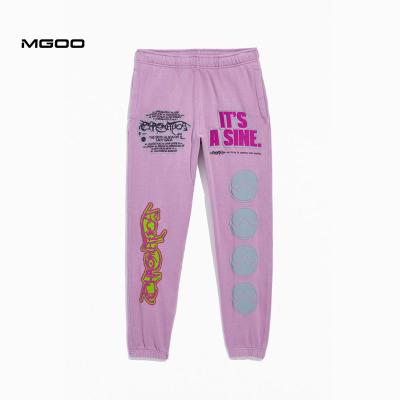 China Anti-pilling pants Custom design MGOO breath print jogger washed cotton fleece sweatpants for sale