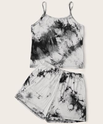 China MGOO Breathable Ink Painting Print Cami Pajama Set For Women for sale