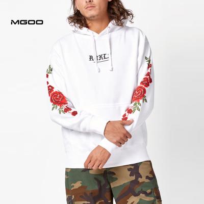 China Anti-pilling Men's Hoodies Sweatshirts Pullover White Hoodie Floral Embroidered Hoodies for sale