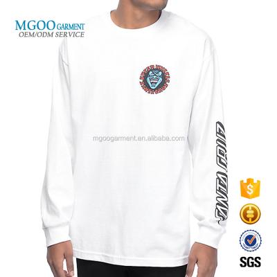 China MGOO Garment White Cotton T Shirt 100% Anti-pilling Silk Screen Printed T Shirts Long Sleeve for sale