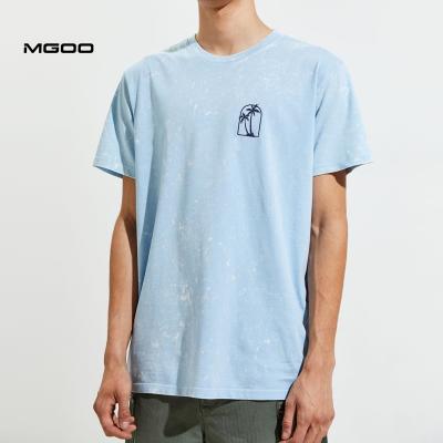 China MGOO Anti-pilling Tie Dyed Cotton Custom Chest Printed Logo Light Blue Color Splatter T-shirts for sale