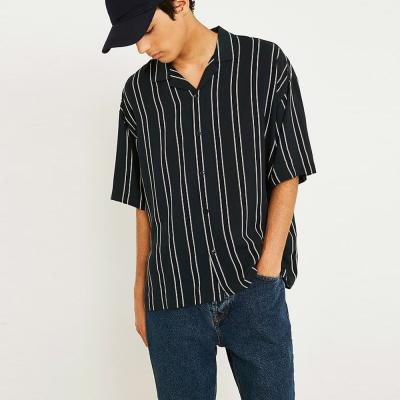 China Anti-pilling OEM Plus Size Shirts Full Button Oversized Stripe Mens Top Black Shirt for sale