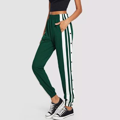 China Latest Fashion Snap Button Breathable Side Striped Pants Custom Hip Hop Green Tracksuit Sports Jogger Women for sale