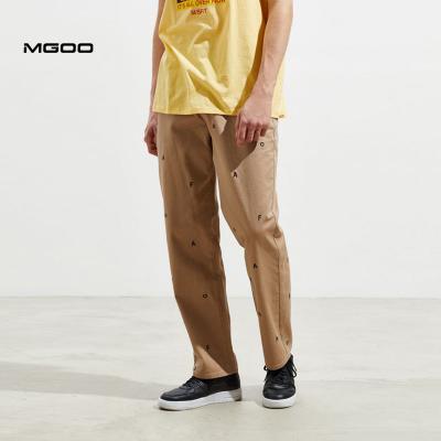 China MGOO OEM Anti-pilling ODM All Over Embroidery Logo Twill Pants Pants Men's Straight Trousers Custom for sale