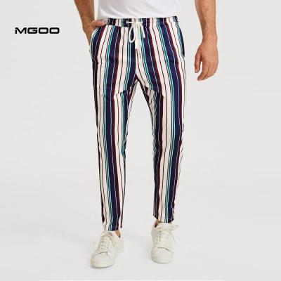 China MGOO Anti-Static Drawstring Mid Waist Slope Pocket Mid Long Pants Customized Multicolor Striped Pants for sale