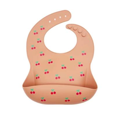 China Custom High Quality PVC Free Food Grade Soft Waterproof Silicone Baby Bib With Food Catcher for sale