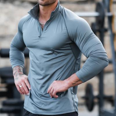 China Pure Sports Mens High Quality Long Sleeve T-shirts Anti-wrinkle 1/4 Zipper Color T-shirt for sale