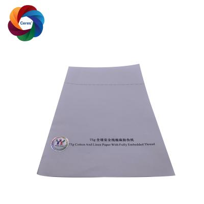 China Ceres customized Security paper with colorful fiber and thread line for sale