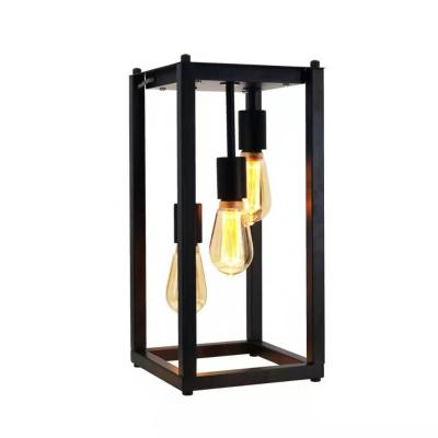 China Hot Sale Modern Dresser 3 Lights Waterproof Matte Black Metal Frame Table Light with Clear Glass Bulb for sale