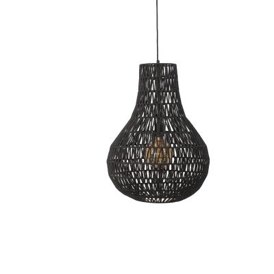 China Convenient Art Decoration Modern Hotel Pendant Light Wicker Black Rattan Cage Woven Ceiling Lamp for sale