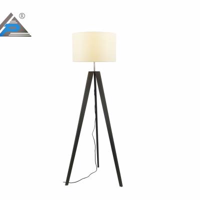 China Modern Nordic Style Tripod Fabric Lampshade Wooden Designer Living Room Bedroom Floor Lamp for sale