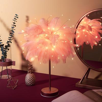 China Modern Remote Romantic Feather Table Lamp Feather Shade Led Night Lamp For Bedroom Wedding Lights Birthday Gift Decorative White for sale