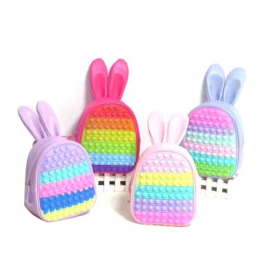 China Amazon Other 2021 Hot Sale Relaxing Rabbit Push Bubble Noise Backpack Stir Sensory Toy School Double Shoulder Bag For Kids for sale