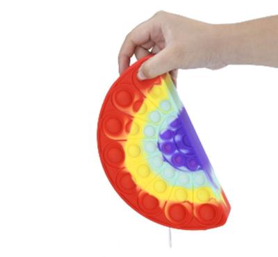 China New creative children's toys silicone push bubbles pop up women's handbag rainbow peacock stationery bag for sale