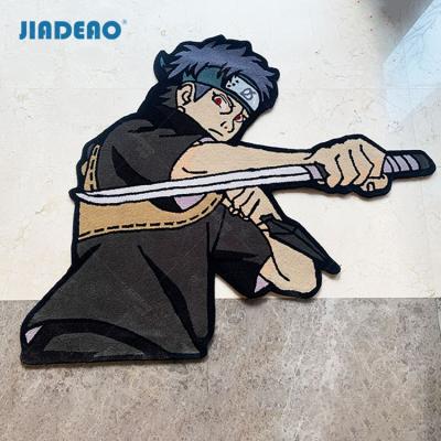 China Washable Custom Shape Rug Cartoon Design Commerical Logo Rug Handmade Anime Sasuke Blanket and Mat for sale