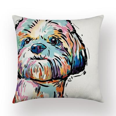 China Anti Dust Mite Ready To Ship Lovely Painted Dog Cushion Cover Pillow Case Customize for sale