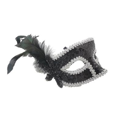 China Gold Platic Masquerade Party Mask Glitter Feather Carnival Eyemask Adjustable For Party Supplies for sale