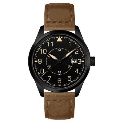 China Customized Luxury Khaki Genuine Leather Automatic Mechanical Men Sport NH35 8215 Date Water Resistant 8215 Pilot Watch for sale