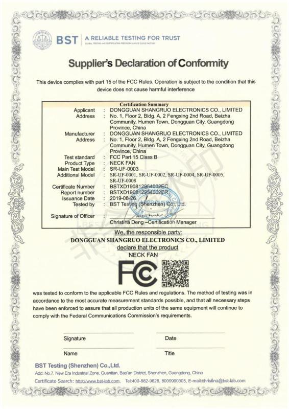 FCC - Dongguan Shangruo Electronics Co., Ltd.