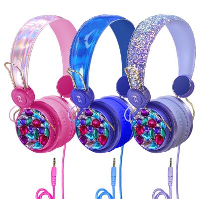 China Cute Headband Cartoon Earphones Rhinestone Headset Mobile Phone PC Diamond Kids Crystal Earphones for sale