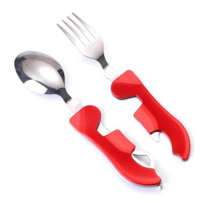 China All-in-One Multifunctional Folding Outdoor Camping Dining Knife Stainless + Aluminum Foil New with Spoon and Fork for sale