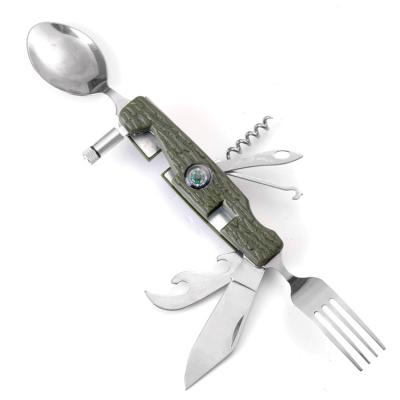 China New 2CR Stainless Steel Multifunctional Folding Outdoor Reusable Spoon + PP Knife And Forking Multifunctional Knife for sale