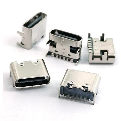 China Plus Type-C Female Horizontal Type C Chassis 6Pin SMD USB Connector Pins 3.1 Interfaces Charging Socket for sale