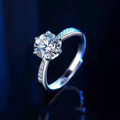 China High Quality GRW40120 New Moissan Diamond Ring Six Prongs High Carbon Diamond Couple Ring Sterling Silver Moissan Diamond Ring for sale