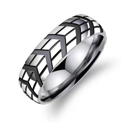 China High quality GRM40003 bossy creative printing men's tire car ring titanium index finger ring steel tail ring for sale