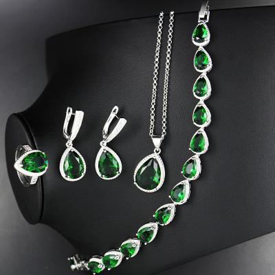 China FASHIONABLE Luxury Green Crystal Heart Shaped Bridal Necklace Earring Bracelet Set PROM Lady Accessories EJS20012 for sale