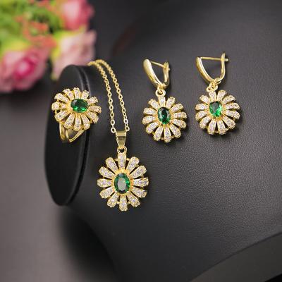 China FASHIONABLE luxury green crystal sunflower necklace earring bracelet set EJS20013 for sale