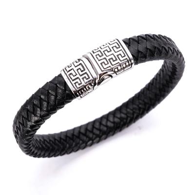 China Wholesale Vintage Back Grain Jewelry Punk Rock Style Engraved Grain Back Buckle Leather Bracelet CBL20058 for sale