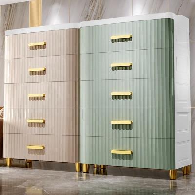 China Bathroom 45 56 70CM Bedroom Luxury Fashion Design Plastic Wardrobe Luxury Europe Stripe Drawer Cabinet With Gold Color Handle for sale