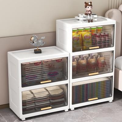 China Modern 40 CM Width Homeware Bedroom Livingroom Easy Carry Plastic Sundries Clear Storage Cabinet Stripe Clamshell Storage Wardrobe for sale