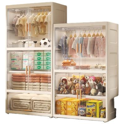 China Modern 60 CM Double Door Partition With Clamshell Clear Cupboard 2/3/4/5 Shelf Organizer Strong Bearing PP Storage Cabinet for sale