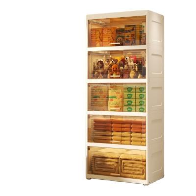 China Modern 60 CM Width Clamshell Transparent Chifforobe Large capacity 2/3/4/5 Shelf Organizer Strong Structure Plastic Storage Cabinet for sale