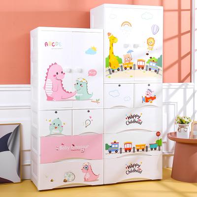 China 100% New Plastic Material Multilayer Cartoon Pattern Organizer Storage Drawer Baby Wardrobe Home Furniture Modern Box Kids Clothes Closet for sale