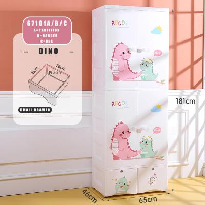 China Modern Cartoon Dinosaur 181cm Large Size Bedroom Double Door Style 65cm Child Dino Design Storage Drawer Cabinet PP Wardrobe for sale