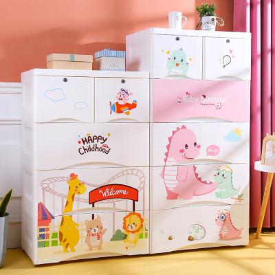 China Modern Multilayer Storage Cabinet Thickened cartoon children's wardrobe Dinosaur Bedroom Baby Clothes Organizer storage cabinet for sale