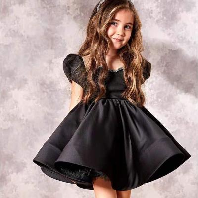 China 2022 New Girls Kids Dressy Dresses Summer Short Sleeve Washable Satin Beading Ball Gowns Teens Birthday Wedding Party Show Dresses for sale