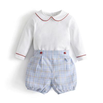 China 2022 Spring Summer Baby Boy Smart Casual Clothes Sets Toddler Long Sleeve White Shirt+Plaid Shorts Spanish Kids Boutique Clothing Suit for sale