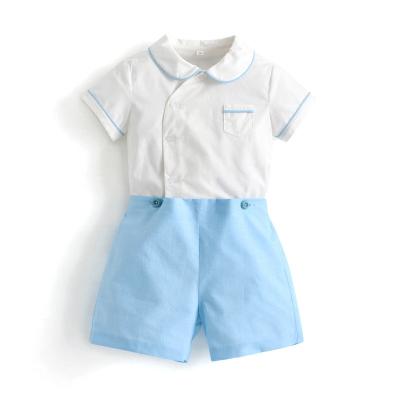 China ENGLAND STYLE 2022 Spanish Kids Clothes Set For Boys 1-5 Years Shirts+Blue White Cotton Shorts Baby Boy Summer Boutique Outfits for sale