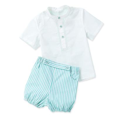 China 2022 Kids Summer Casual Suits For 1-5Y Boys Baby Girl Spanish Clothes Set White Shirt+Blue Defeat Shorts EID Holiday Clothing Set for sale