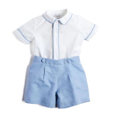 China 2022 Baby Boy Casual Clothes Cotton Summer Kids Boutique Classic Clothing Set Shirt+Blue White Shorts EID Birthday Outfits for sale