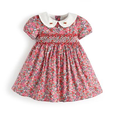 China 2021 Hand Made Baby Shirt Dress Vintage Embroidery Smocked Boutique Girls Cotton Dresses Kids Breathable Floral Dresses for sale