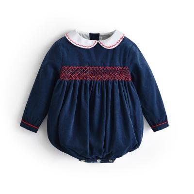 China Polyester/New Design Cotton Boutque Long Sleeve Baby Boy Smocked Hand Made Rompers Toddler Smocked Infant Smock Clothes for sale